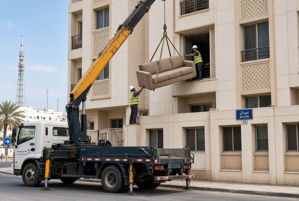 ونش رفع عفش ينقل الأثاث إلى الأدوار العليا في الكويت